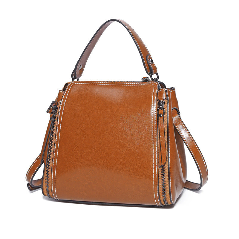 Leather bags wholesale Korean style new oil wax leather fashion all-match portable Shoulder Messenger Bag