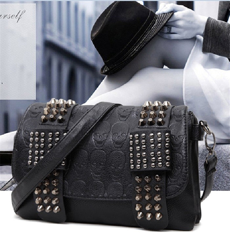 Fashion Women Black Leather Messenger Bags&wallet